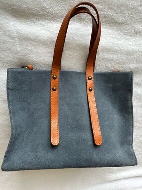 Sundance Suede and Leather Accent Tote in Denim color and Brown.Made in Italy